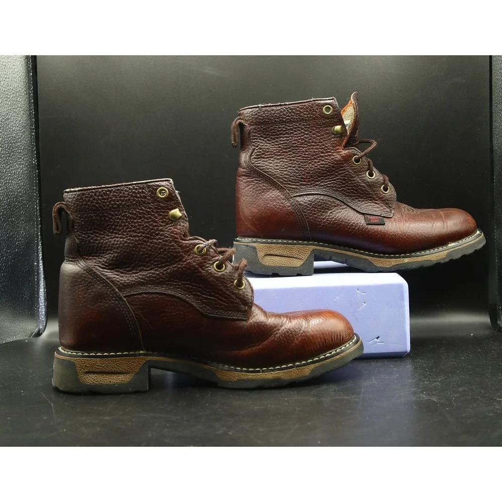 Tony Lama TW953Y Brown Youth Lace-Up Leather Boots, Youth Size 2.5